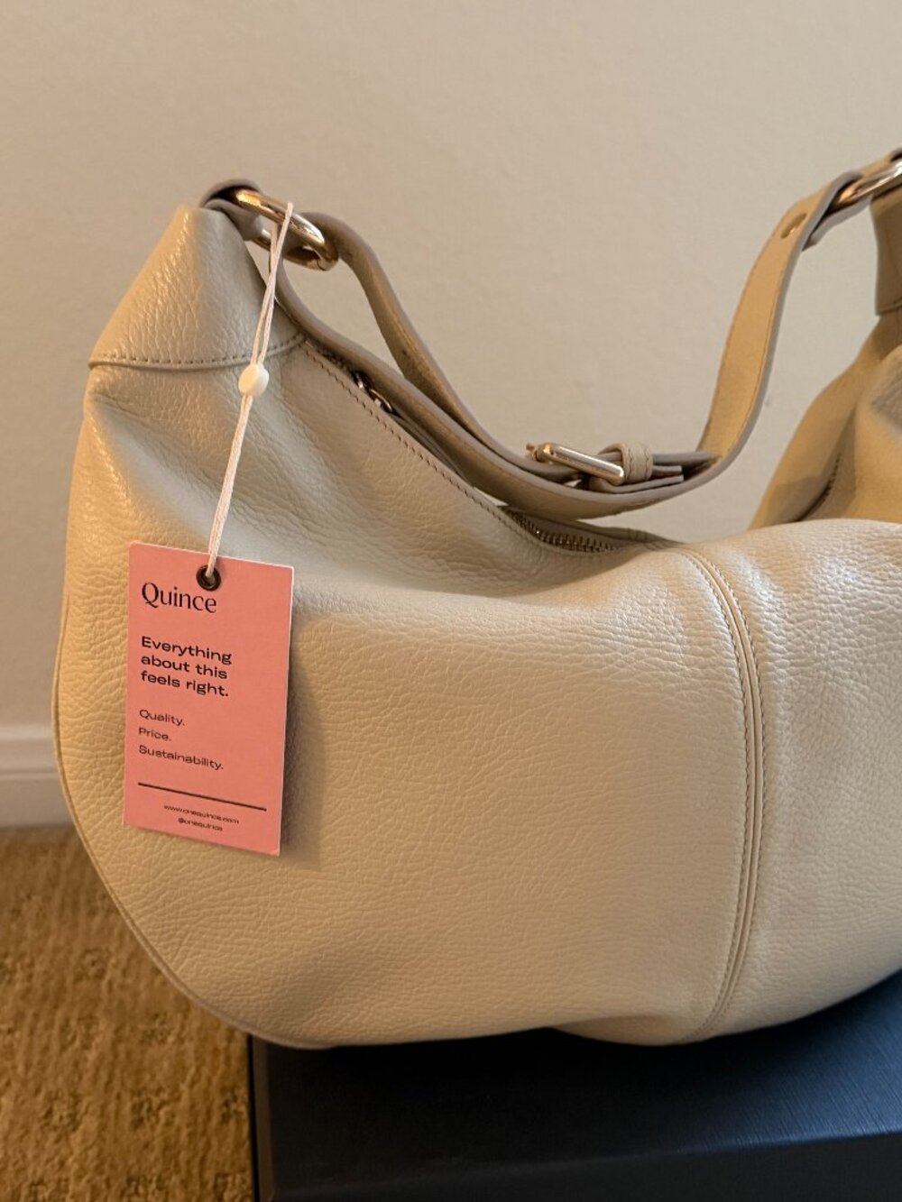 Quince cream leather crescent hobo - made in italy, new with tags NWT